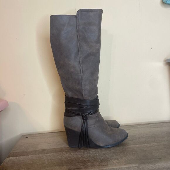Justfab sized 7.5 ulrica wedge heel brown knee high women’s boots - Picture 1 of 10